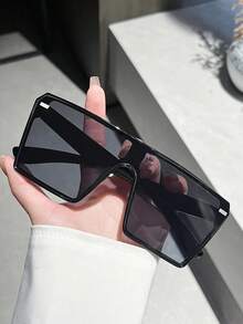 1 Pair Shield-Shaped Large Frame Studded Rimless Sunglasses, Suitable For Fishing, Travel, Sports, Driving, Holiday Outfits, Summer Accessories, Beach, Music Festivals, Outings, Vacation, Family Trips, Elegant Attire, Street Style Accessories, Athletic Style, Parties, Outdoor Activities, Holiday, UV Protection, Golf, Hiking, Outdoor Activities. - 彩色 - 查看 3
