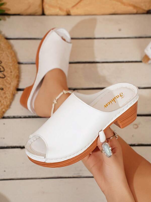 Fashionable & Elegant Women's High Heel Sandals, Slip-On, Comfortable Open Toe Chunky Heel Slides, Durable Stitched Mom Shoes