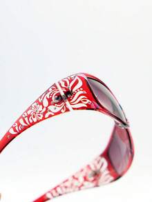 1pc Women's Y2K Floral Embossed Small Square Frame Fashion Eyewear, Suitable For Daily And Party Use For Summer Beach Vacation,Outdoor,Travel - Red - View 4
