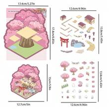 1 Piece Of Sakura Hot Spring Sake House Cartoon Landscape Sticker 3D Stereoscopic Cabin Decompression DIY Scene Tent - Multicolor - View 5