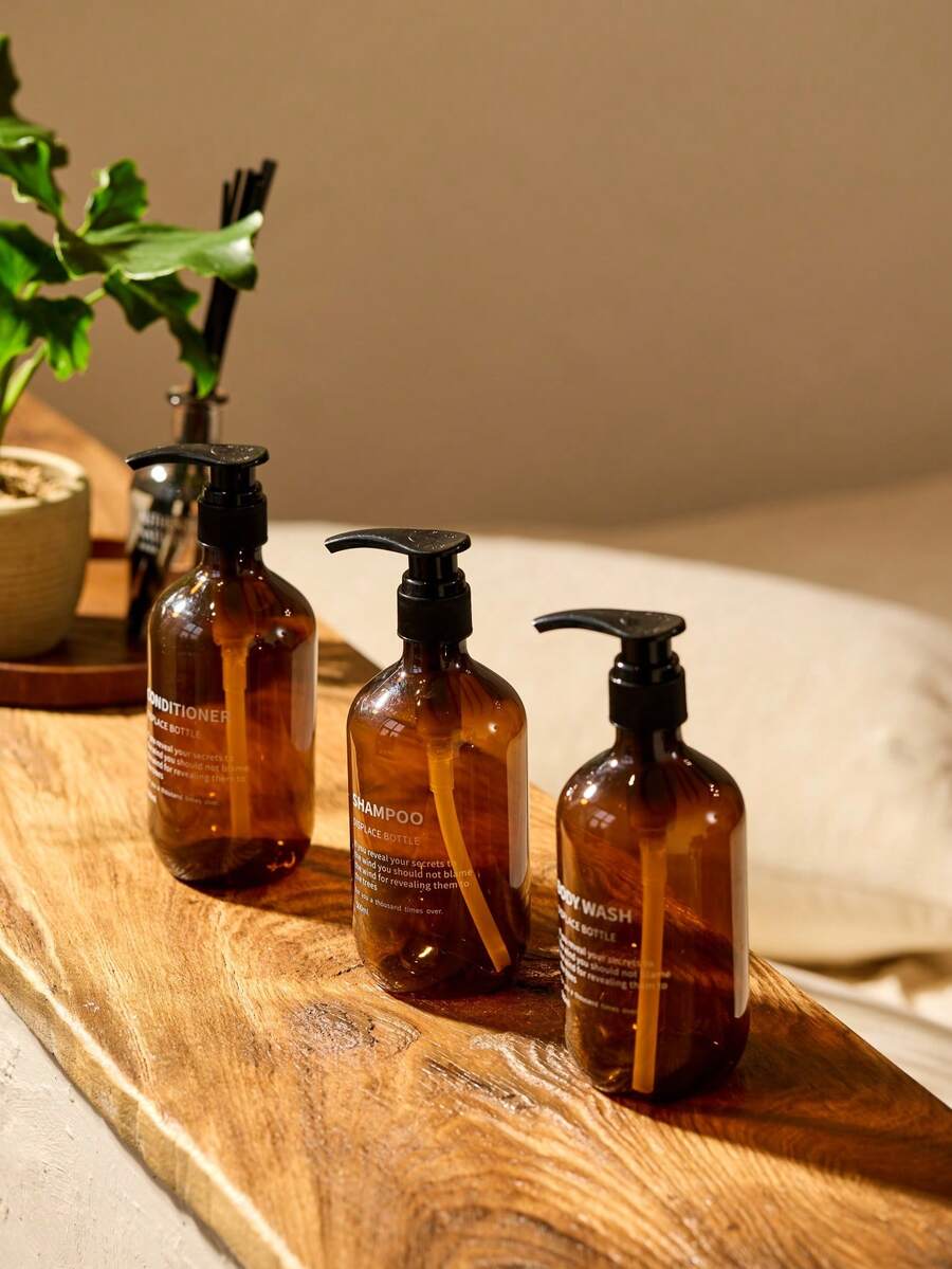 Cirelle 3pcs 500ml Lotion Dispenser, Multifunction PET Shampoo Bottle For Home Home Bathroom Decor, Eid Al-Adha Cozy Home, Rama Comfort Home, Travel Essentials, Holiday Vacation Use Summer - Brown - View 1