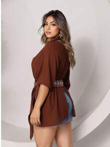 MULTIFORM CAPE BLOUSE WITH LARGE BANDAGE TOP  2025 WOMEN'S FASHIONSensualCasualCutePartyelegant2 In 1Not To Be WornNightWeddingHomeGardenPhotoshootStreettea Party - 鏽棕色 - 查看 3