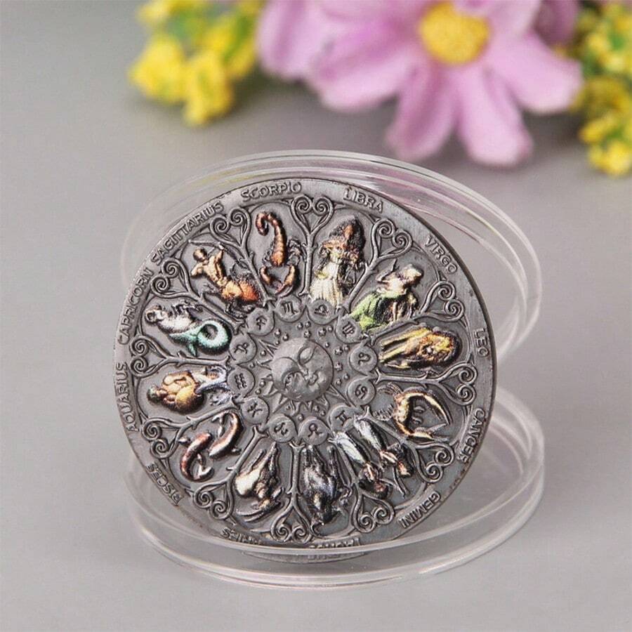 1pc 12 Zodiac Signs Commemorative Coin - Perfect Easter Gift - Commemorative Silver Coin - Perfect Birthday Gift - Perfect Decoration - Easter Gift - Decoration - Holiday Gift - Birthday Gift - April Fool's Gift - Easter Gift - Gift - Toy - Multicolor - View 1