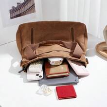Women's Plain Zip Front Large Capacity Casual Shoulder Bag