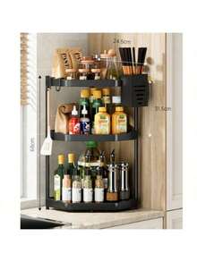 A Kitchen Rack Countertop Corner Triangle Spice Rack Corner Pendant Corner Storage Wall Hanging Free Punching Shelf - Black Three-layer - View 6
