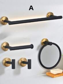 1pc Bathroom Organizer Accessory Set With Towel Bar, Towel Ring, Toilet Paper Holder, Hooks, Multi-Function Storage Hangers Home Bathroom Decor Bathroom Accessories Bathroom Organizer Fall Decor Back To School