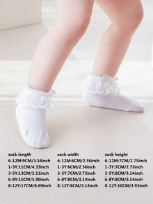 1 Pair Girls' Solid Color Lace Trim Hollow Out Breathable Princess Ankle Socks, For Daily Wear