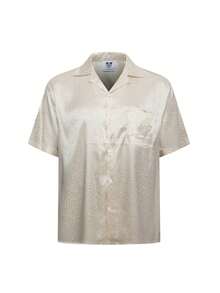 Luxury Satin Jacquard Shirt - Men's Vintage Floral Embroidery Short Sleeve - Champagne - View 1