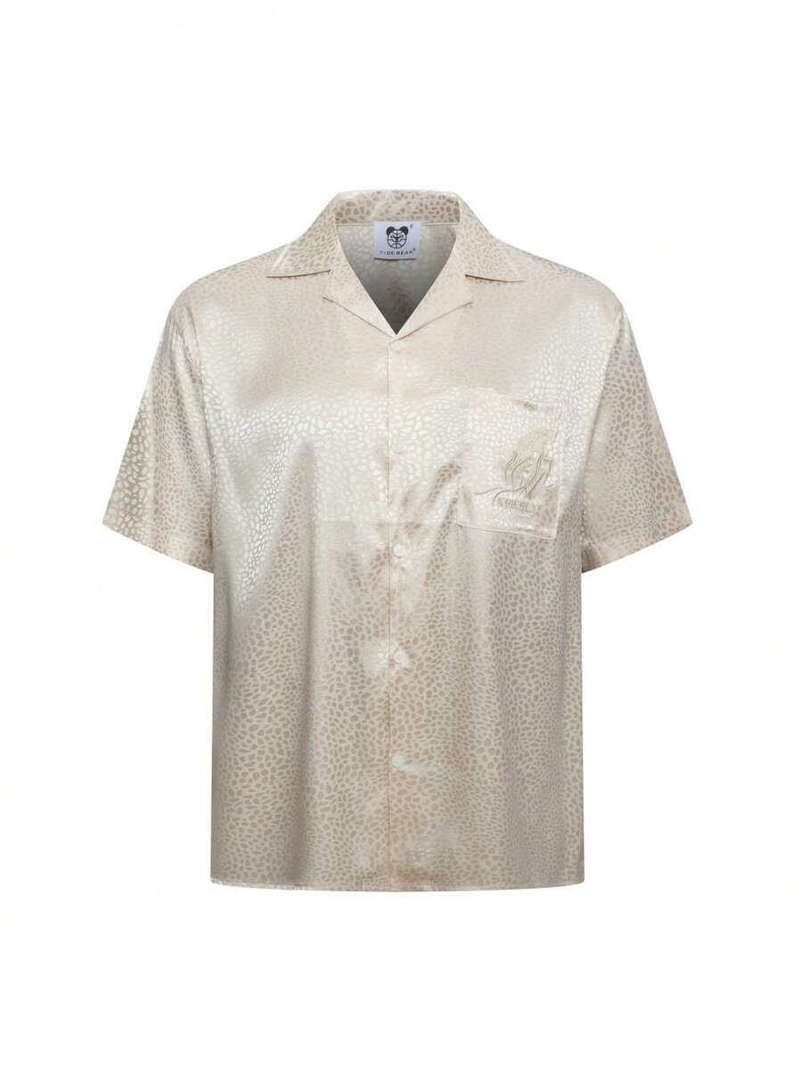 Luxury Satin Jacquard Shirt - Men's Vintage Floral Embroidery Short Sleeve - Champagne - View 1