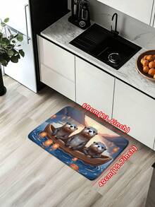1pc Cute Otter Rowing Bath Mat, Warm Cartoon Design Floor Mat, Absorbent, Non-Slip Flannel Bathroom Rug, Suitable For Bathroom, Living Room, Bedroom, Kitchen, Shower Room, Home Decor Bathroom Kitchen Decor Kitchen Rug
