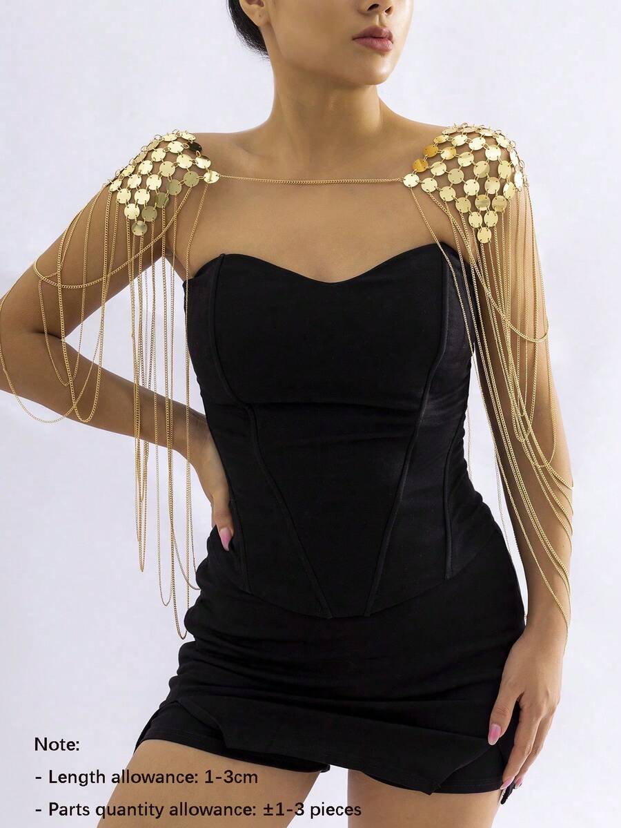 1pc Double-Sided Round Disc Tassel Shoulder Chain, Fashionable And Versatile For Women, Suitable For Beach, Party, Daily Wear, Holiday Gifts (Handmade With 1-3cm Tolerance) - Yellow Gold - View 1