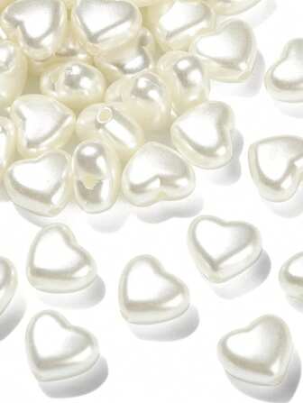 200/100pcs Pearl Heart Shaped Beads, Suitable For Necklaces, Bracelets, Crafts, Wedding Decor, Jewelry DIY