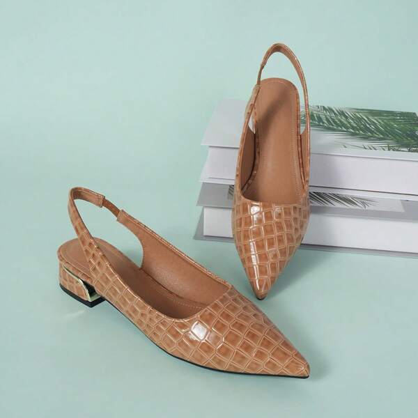 Women's Pointy Toe Backless Flat Chunky Heel Slip-On Shoe