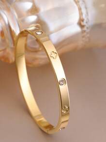 3pcs Fashion 18K Gold Plated Stainless Steel Four-Leaf Clover Nail Bracelet, Suitable For Women's Party, Daily Wear, European And American Style, Personalized, Generous, Luxury Cubic Zirconia Wristband, Wedding Jewelry Set, Gift For Girls, Women, Relatives, Friends, Beautiful Wedding, Birthday, Valentine's Day, Mom, Mother, Mother's Day, Gift