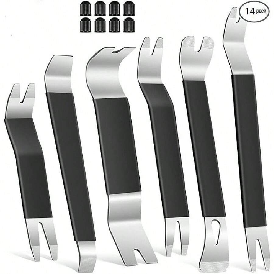Metal Trim Removal Tool 14 PCS Automotive Tools Car Tool Kit Auto Removal Set For Panel Tools Kit , Take Off Trims And Moldings, Panels, Dashboard, Wheel Hubs, Fasteners, And Other Parts Without Damaging The Paint And Cars - Black - View 1