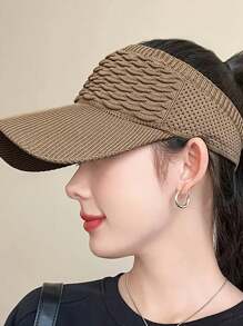 Women's Lightweight Gray Sun Visor Cap - Breathable & Stretchy Polyester, UV Protection, Textured Knit Design With Curved Brim For Running & Outdoor Activities, Hand-Washable, Sun Protection Cap|Textured Knit Cap|Breathable Mesh Visor