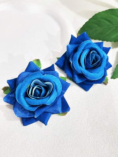 2 chiếc kẹp tóc trang trí hình hoa hồng và giọt nước bằng nhung giả màu xanh dương, xanh lá cây, tím, hồng dành cho nữ, phụ kiện dễ thương, nữ tính, phù hợp cho trang phục lễ hội, phụ kiện tóc, phụ kiện Valentine, phụ kiện đội đầu.