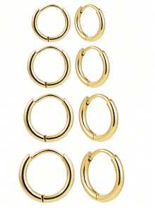Set de 8 aros de aro grueso de acero inoxidable para mujer y hombre, chapados en oro de 18 quilates, para cartílago de la oreja