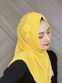 1 件装马来串珠围巾头巾帽，弹性纯色头巾头带，适合女孩 - 側面花片頭巾 - 查看 7