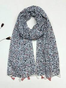 Elegant & Simple Scarf, Fashion Floral Print Lightweight Shawl, Chiffon Feel, Large Size, Suitable For Women In Spring/Summer, Bohemian Style For Beach/Sunscreen - Multicolor - View 3