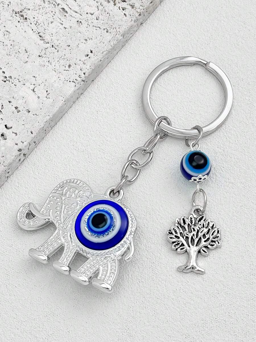 1pc Blue Evil Eye Keychain, Personalized Keyring With Lucky Tree & Eye Design Christmas Gift Bag Charms Car Teacher Friend Sister Gift Ideas - Multicolor - View 1