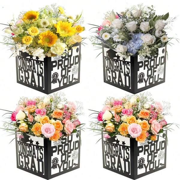 4pcs Graduation Centerpiece Boxes, Perfect For Grad Party Favors, Flower Arrangements, And Table Decorations, 2025 Graduation Party Supplies, 7x7x7.5 Inches