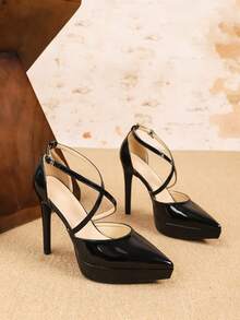 Sexy High Heel Platforms Closed Toe Pumps - Black - View 6