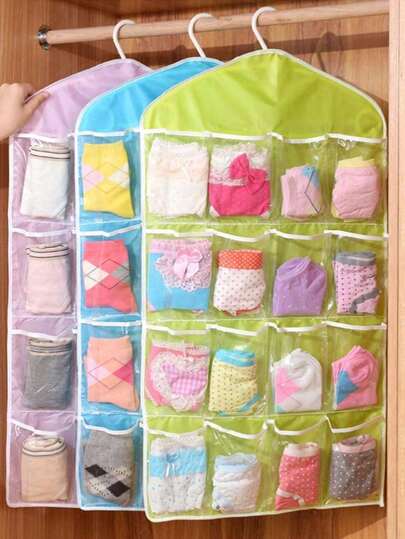 1/3pcs Hanging Clothing Sock Storage Bag, Children's Multi Grid Storage, Multi Grid Polyester Sock/Underwear Storage Bag, Toy Storage Bag, Suitable For Home Use