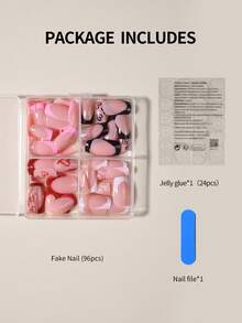 96片（4种混合款式）心形亮片法式美甲贴纸，中号，完美贴合，亚克力假指甲套装，包含1瓶果冻胶和1把指甲锉，适合情人节美甲和法式美甲，是女性、女孩、日常工作、节日和派对的理想之选，美甲用品。 - 彩色 - 查看 6