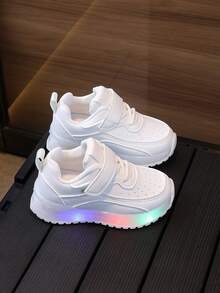 LED 发光钩环休闲运动鞋，适合幼儿男孩女孩儿童，防滑软底夏季婴儿学步鞋，时尚运动训练鞋 - 白色 - 查看 4