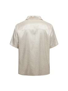 Luxury Satin Jacquard Shirt - Men's Vintage Floral Embroidery Short Sleeve - Champagne - View 2