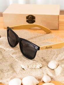 定制雕刻字母标语名称竹腿时尚眼镜，时尚休闲个性化眼镜套装，送给最好的朋友、母亲、女孩、伴娘、新娘的绝佳礼物 - 彩色 - 查看 5