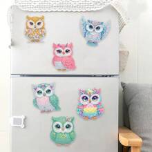 6pcs Diamond Art Refrigerator Magnets, Colorful Owl Diamond Painting Decor DIY Diamond Painting Magnet Set For DIY Crafts Gifts Fridge/Mailbox Decoration