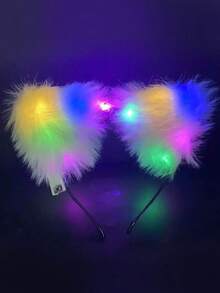 1 创意LED羽毛耳朵头带发光猫耳朵（馒头猫耳形面包）头带，兔耳朵闪光头带派对婚礼圣诞节万圣节3种模式，含电池