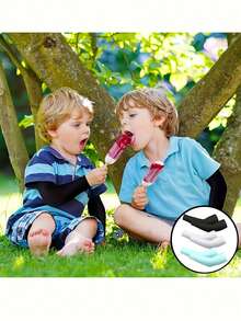 1pair Elastic Kids Arm Sleeves Sun UV Protection Solid Color Sun Protection Ice Cuff Girls Boys - Multicolor - View 6