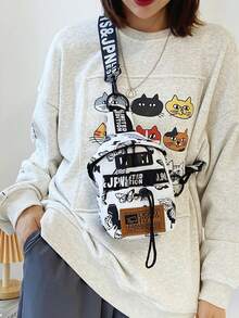 Letter Patch Graffiti Graphic Bum Bag - Black and White - View 8