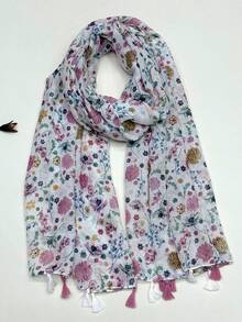 Elegant & Simple Scarf, Fashion Floral Print Lightweight Shawl, Chiffon Feel, Large Size, Suitable For Women In Spring/Summer, Bohemian Style For Beach/Sunscreen - Multicolor - View 4