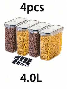 4pcs 4L Food Storage Container With Lid, Candy Jars With Lids, Biscuit Tea Candy Can, Pet Snack Can, Kitchen Pantry Organization And Storage, Dry Food Canisters For Cereal, Pasta, Flour, Sugar, Food Preservation Bottle, Home Kitchen Supplies - Black and White - View 3