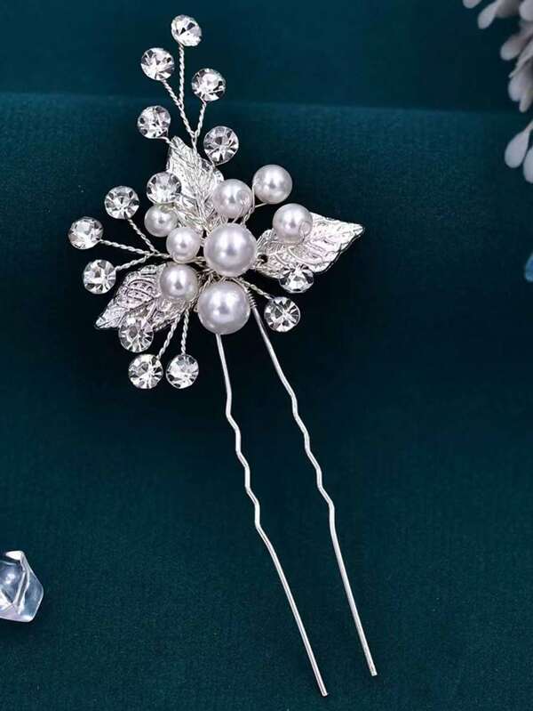 1pc Vintage Hairpin With Pearl And Crystal Embellishments, Floral Design, Fashionable And Minimalist Hair Accessory