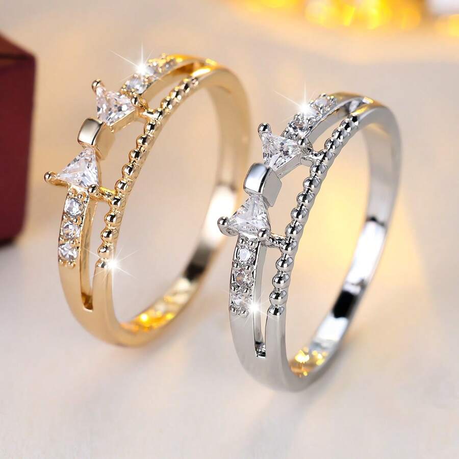 1pc Woman's Unique Fashionable Bowknot & Zirconia Ring, Ideal Gift