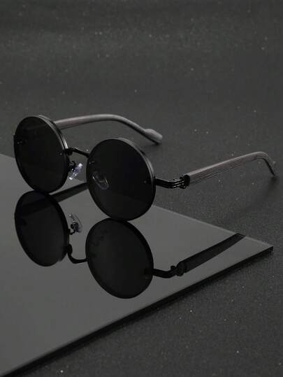 1 Pair Round Black Metal Unisex Glasses, Retro Punk Street Style Fashionable Eyewear, Suitable For Street Photography, Travel, Party, Daily Outfit, Fishing, Camping For Summer Beach Vacation,Outdoor,Travel