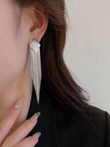 1 pièce Boucles d'oreilles à franges géométriques exagérées avec diamant, style métal, boucles d'oreilles mode minimaliste