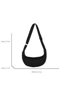 Niche Design Large Capacity Commuter Shoulder Bag, Casual Versatile Minimalist Fashion Crossbody Bag For Women, 2025 New Arrival, Comfortable Nylon Fabric, Rhombus Pattern, Zipper Closure, Adjustable Long Strap, Spacious Volume, Online Chic Crescent Bag - Black - View 4