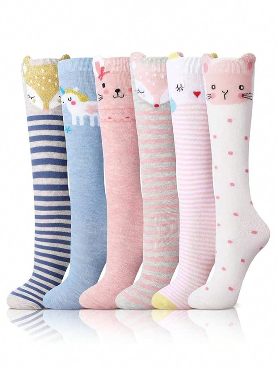 6 Pairs Children Over-The-Knee Socks, Cute Animal Gift Long Tube Socks For Girls - Multicolor - View 1