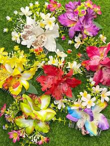 新款波西米亚风仿兰花发梳，沙滩度假新娘发饰，梳子，发梳，侧梳，发饰，学习用品，头部饰品 - 彩色 - 查看 8