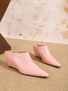 Europäischer und amerikanischer Stil Damen Mule Pantoffeln, weiche Leder Quadratische Zehe Keilabsatz Pantoletten, modische outdoor Plateau Slouch Schuhe