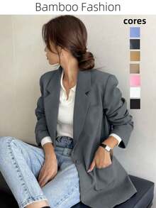 Bamboo Fashion Tailored Blazer With Lining Button Women Plus Size Elegant Business Coat New Collection Short Blazer Apricot Corduroy For Women,Chic Design,Spring Fall 2025New Arrival Popular Suit - 灰色 - 查看 1