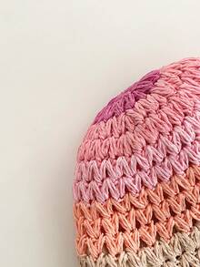 1pc Women Dopamine Gradient Weaven Round Top Straw Hat, Summer Beach Sun Protection Hat, Face-Slimming Bucket Hat, Breathable Bohemian Hollow Straw Hat - Straw Bucket Hat - View 11