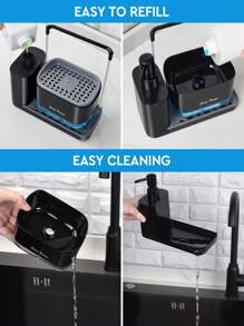 1pc Handmade And Dishwashing Soap Dispenser Set With Tray, Double Soap Dispenser With Sponge Rack And Dishoth Rack 5 In 1 Storage Rack, Suitable For Kitchen Sink Countertop Storage Rack - Practical Kitchen Gadgets
