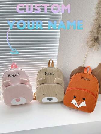 1PC Cute Children's Personalized Corduroy Customized Animal Backpack, Animal Backpack Can Be Customized Name, Suitable For Children's School Backpack | Back To School Gift, Creative Children's Day Gift, Children's Travel Backpack, Leisure Backpack, Perfect Gift Between Friends, Suitable For Daily Use,Multi-Functional,Ornamental,Letter,Stylish,Modern,Colorful,Cute,Adorable,Casual,Custom,Personalised,Unique,Customized,Ideal Gifts For Him,Ideal Gifts For Her